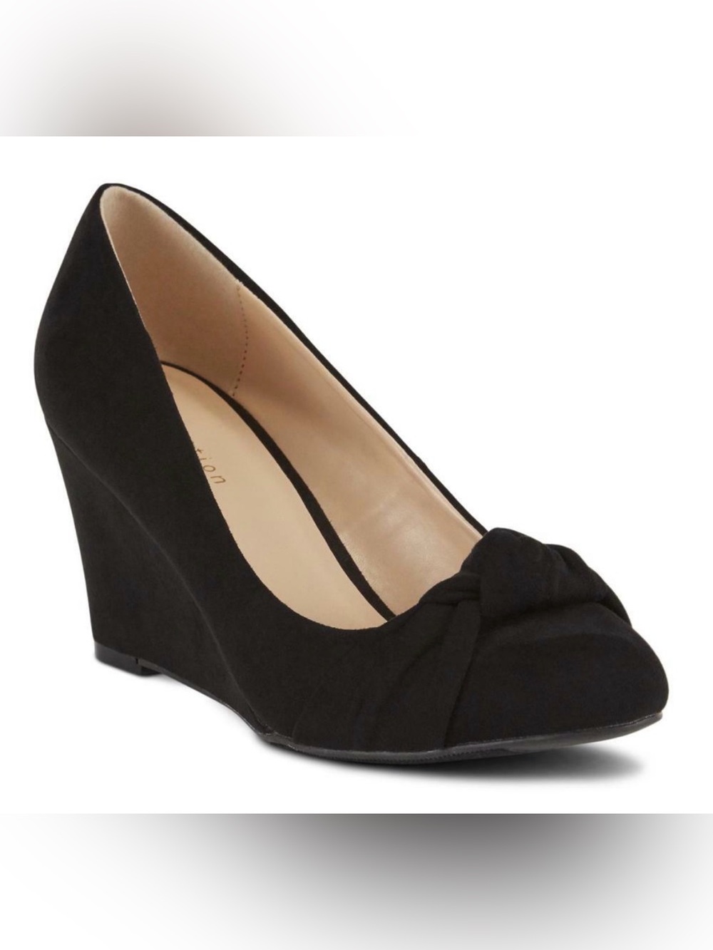 Nine West Black Suede Knotted Wedge Pumps - 10